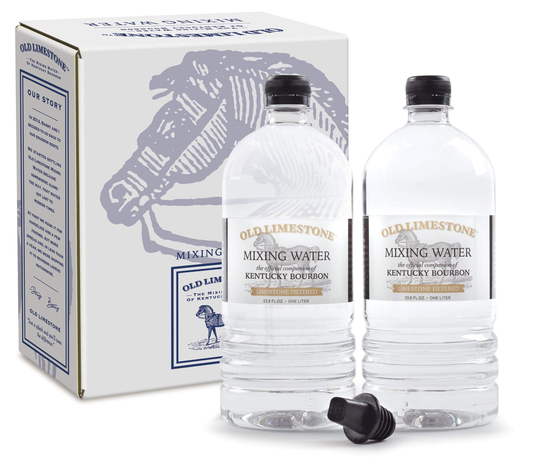 Old Limestone frente del envase mostrando botellas y origen kentucky, calidad para mezclar