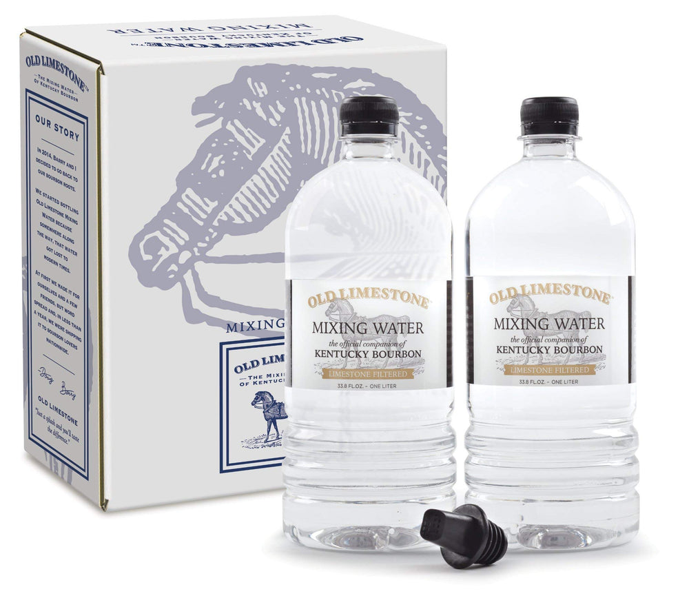 Old Limestone frente del envase mostrando botellas y origen kentucky, calidad para mezclar