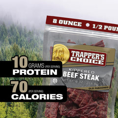 Old Trapper contenido abierto con piezas listas para comer, atractivo práctico