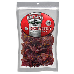 Old Trapper empaque frontal mostrando bolsa resellable y sabor picante