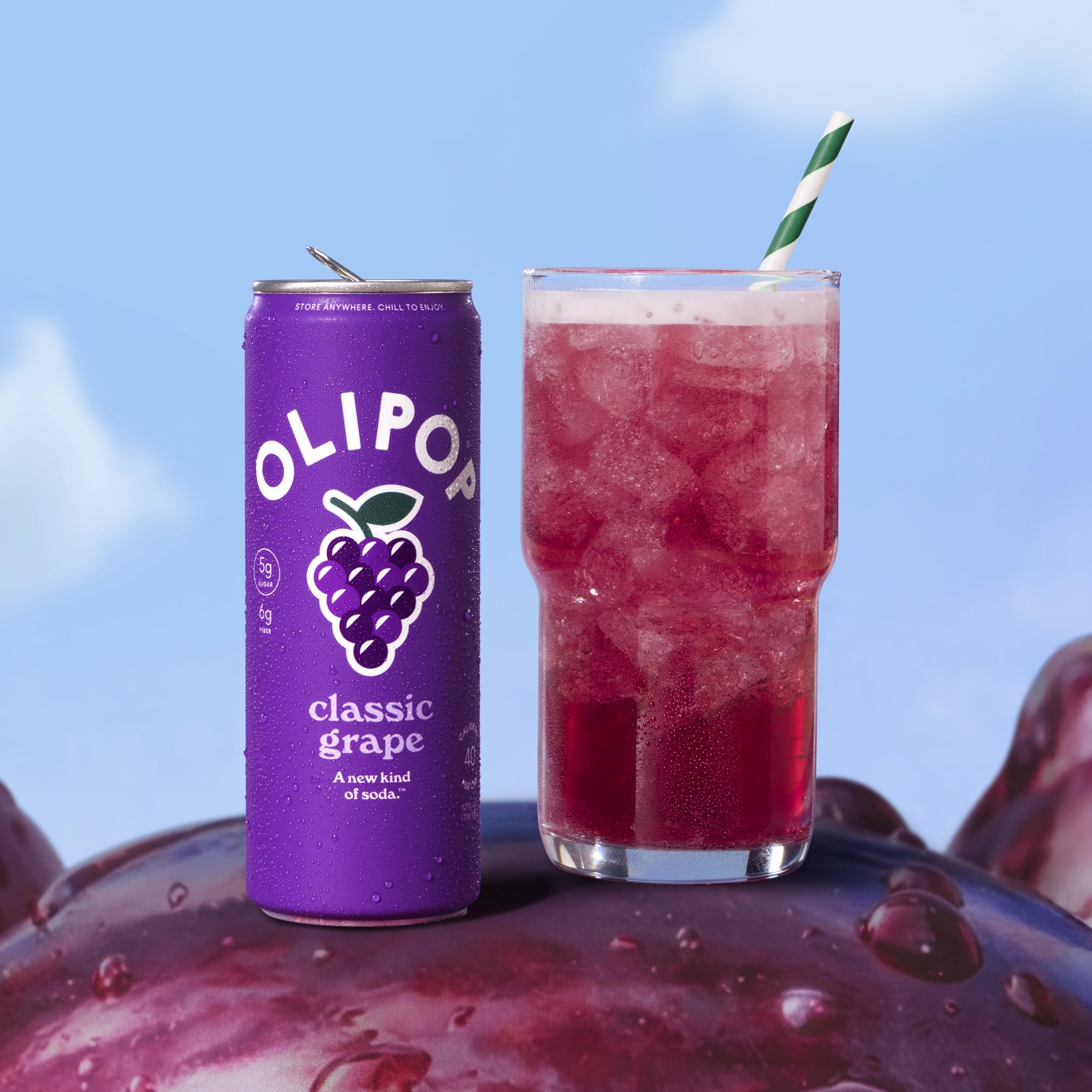 OLIPOP pack de doce latas Classic Grape ideal para almacenamiento