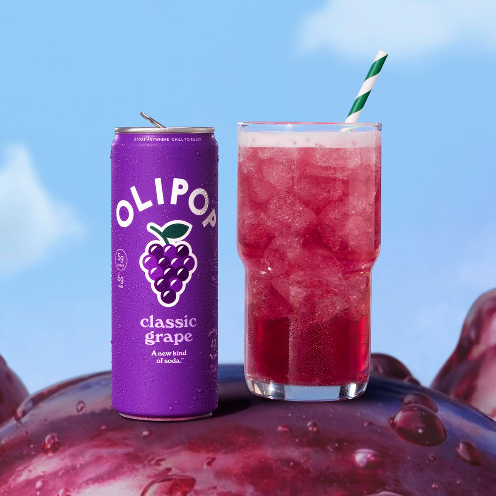 OLIPOP pack de doce latas Classic Grape ideal para almacenamiento