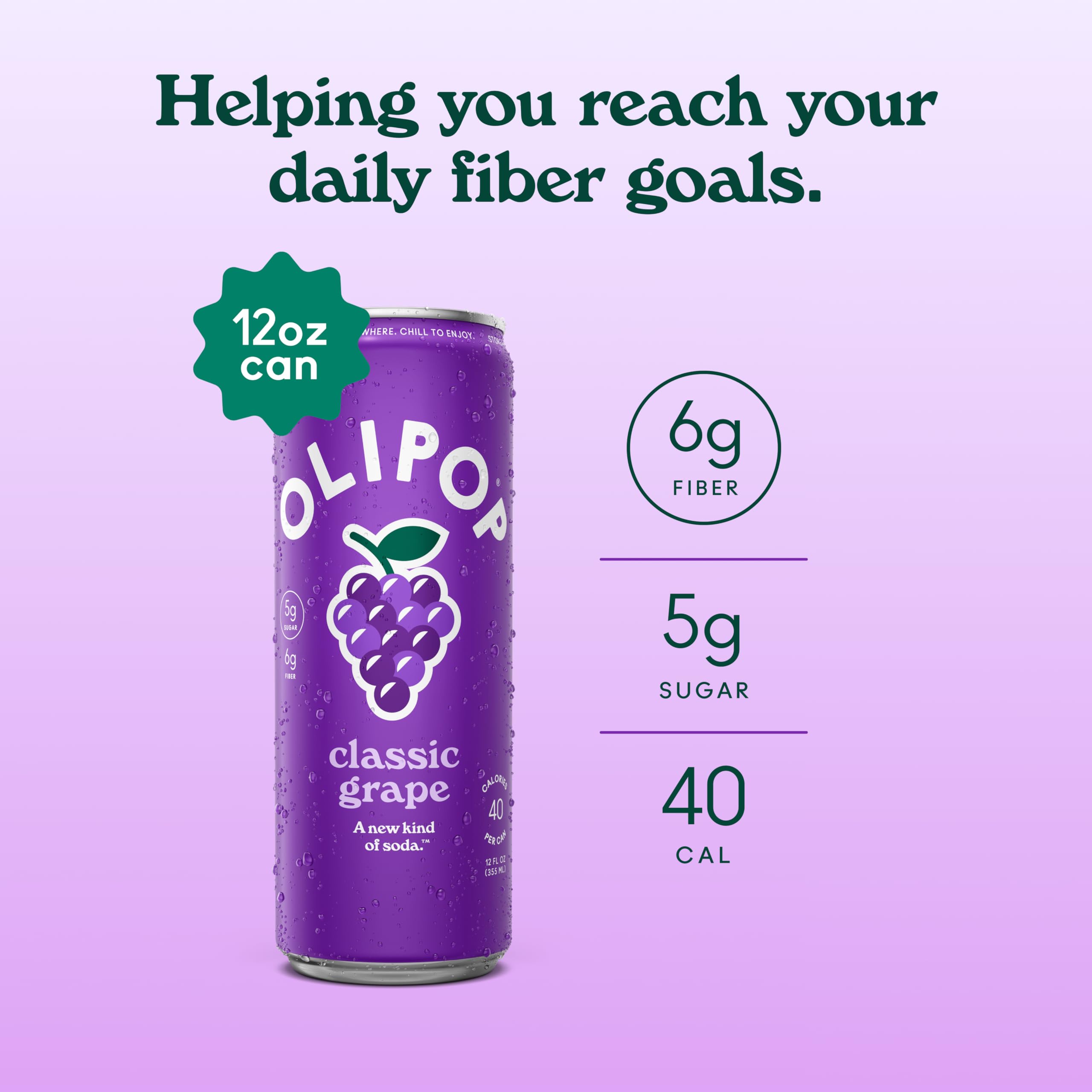 OLIPOP etiqueta con ingredientes listados mostrando fibra prebiótica