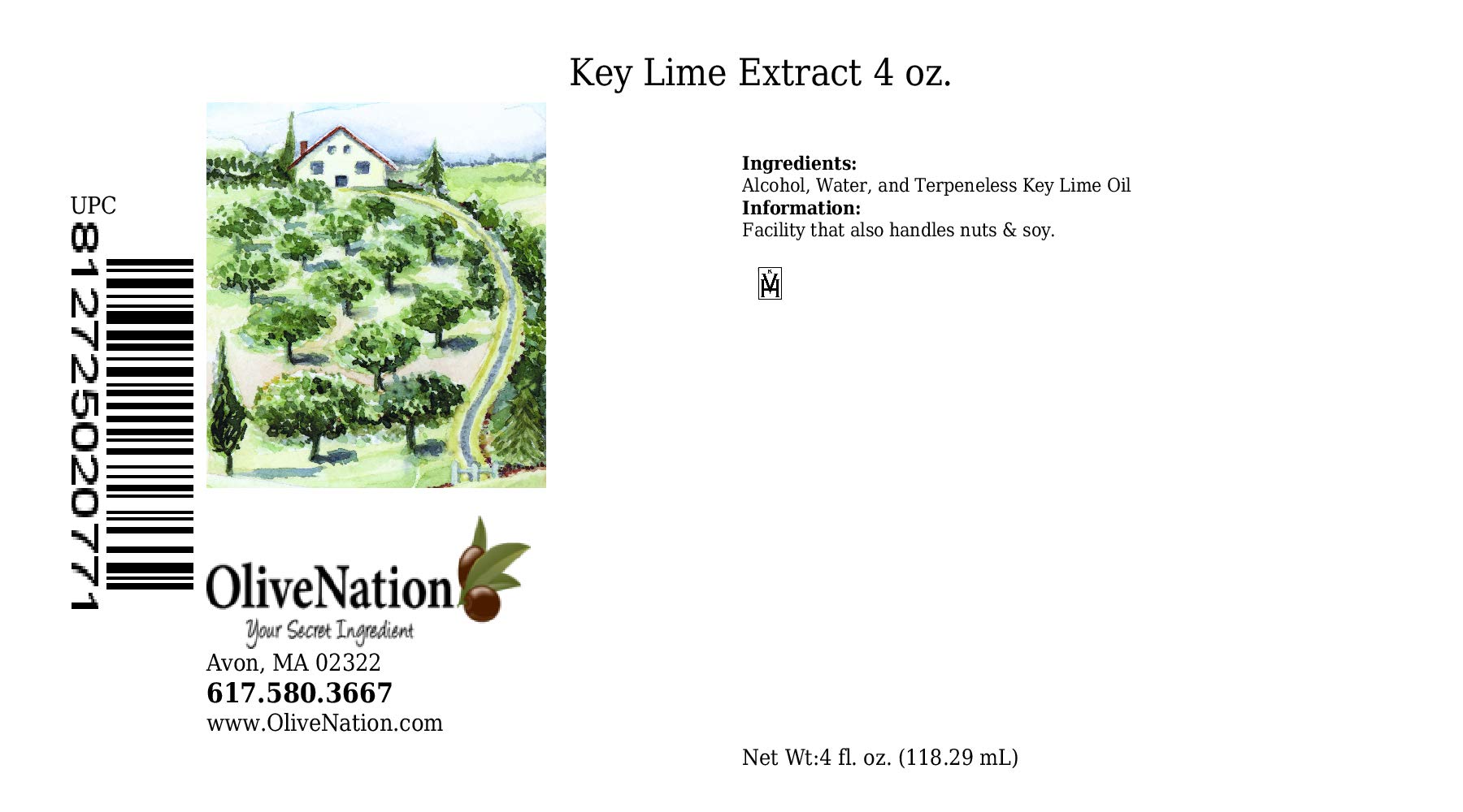 OLIVENATION extracto key lime etiqueta y textura del contenido para control de calidad