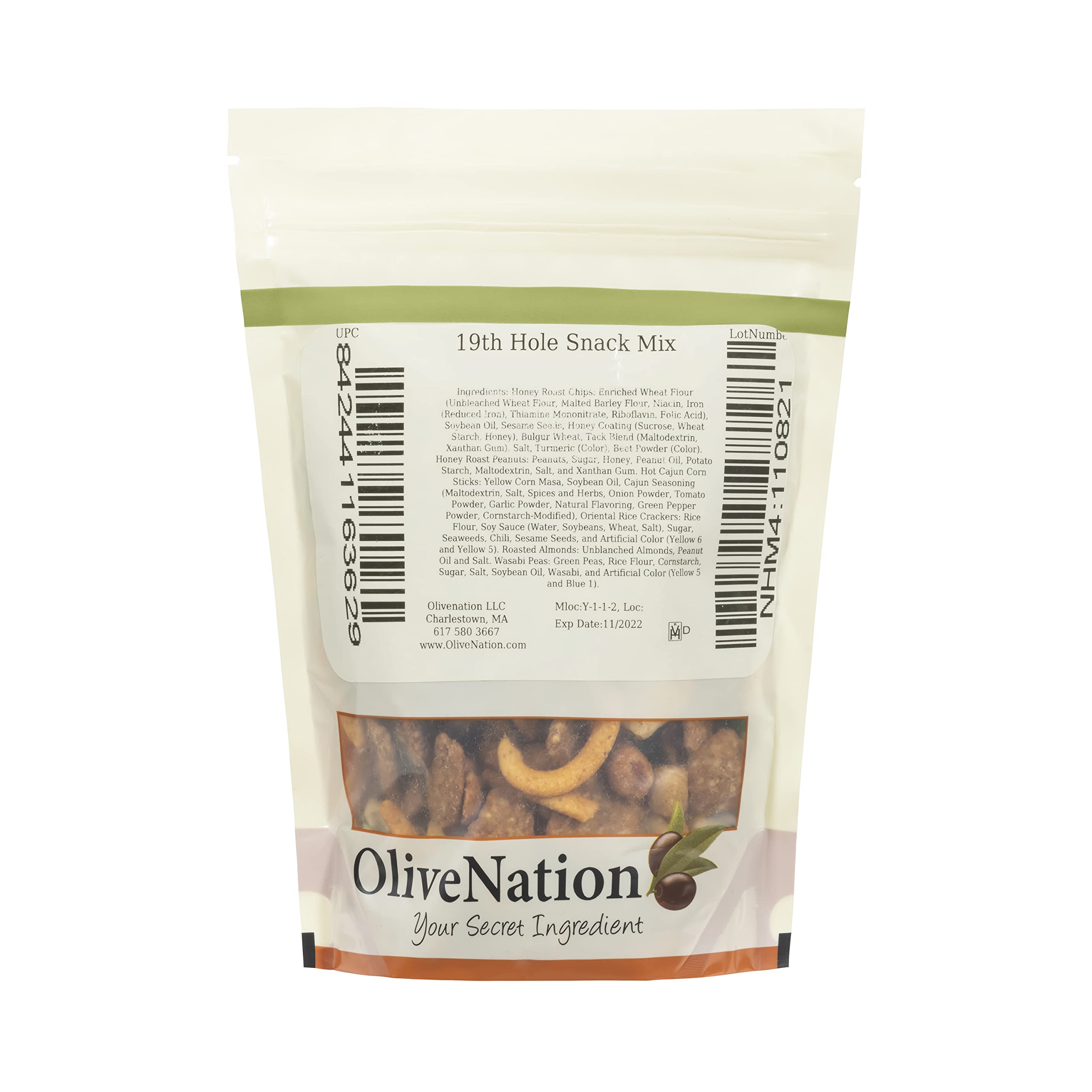 OliveNation mezcla en tazón con primer plano de textura y variedad crujiente