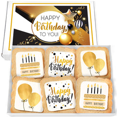OMCookie caja frontal regalo mostrando las 6 galletas doradas y presentación elegante