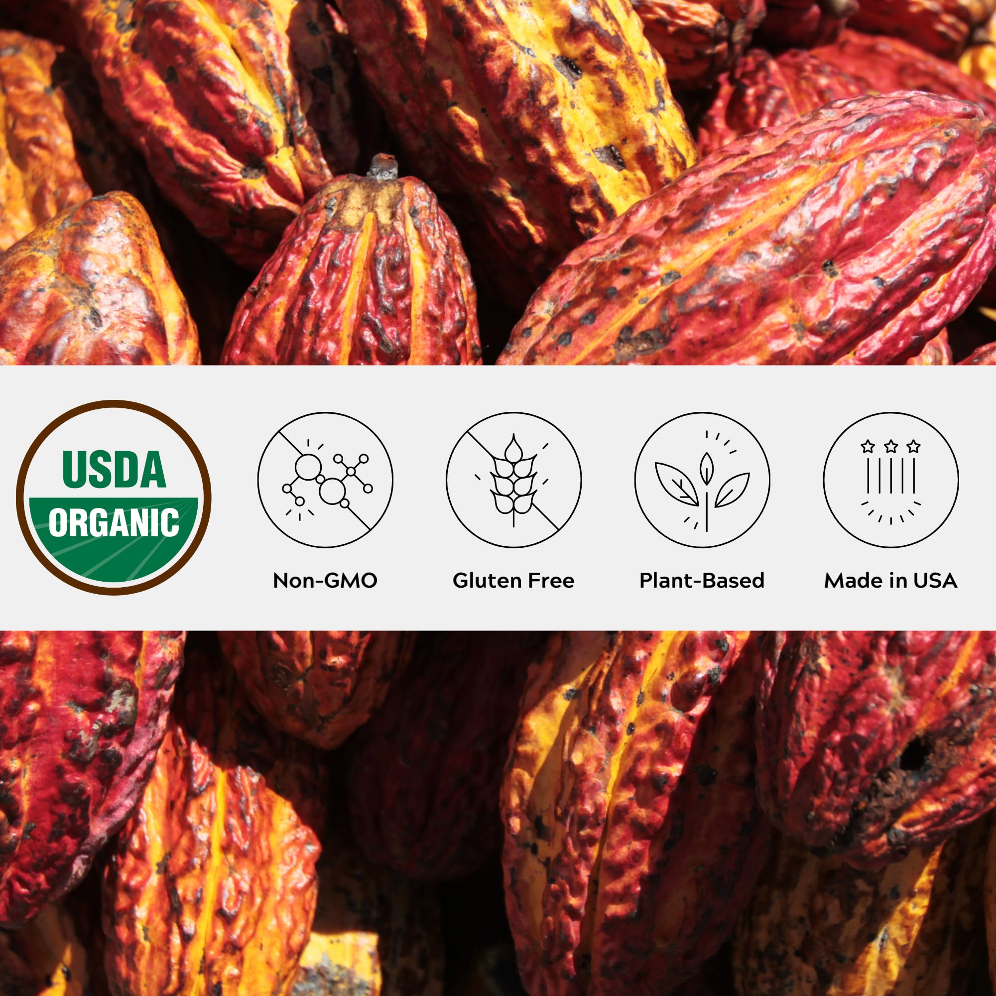 One Farm by WAAYB etiqueta con sellos orgánico Non-GMO y comercio justo