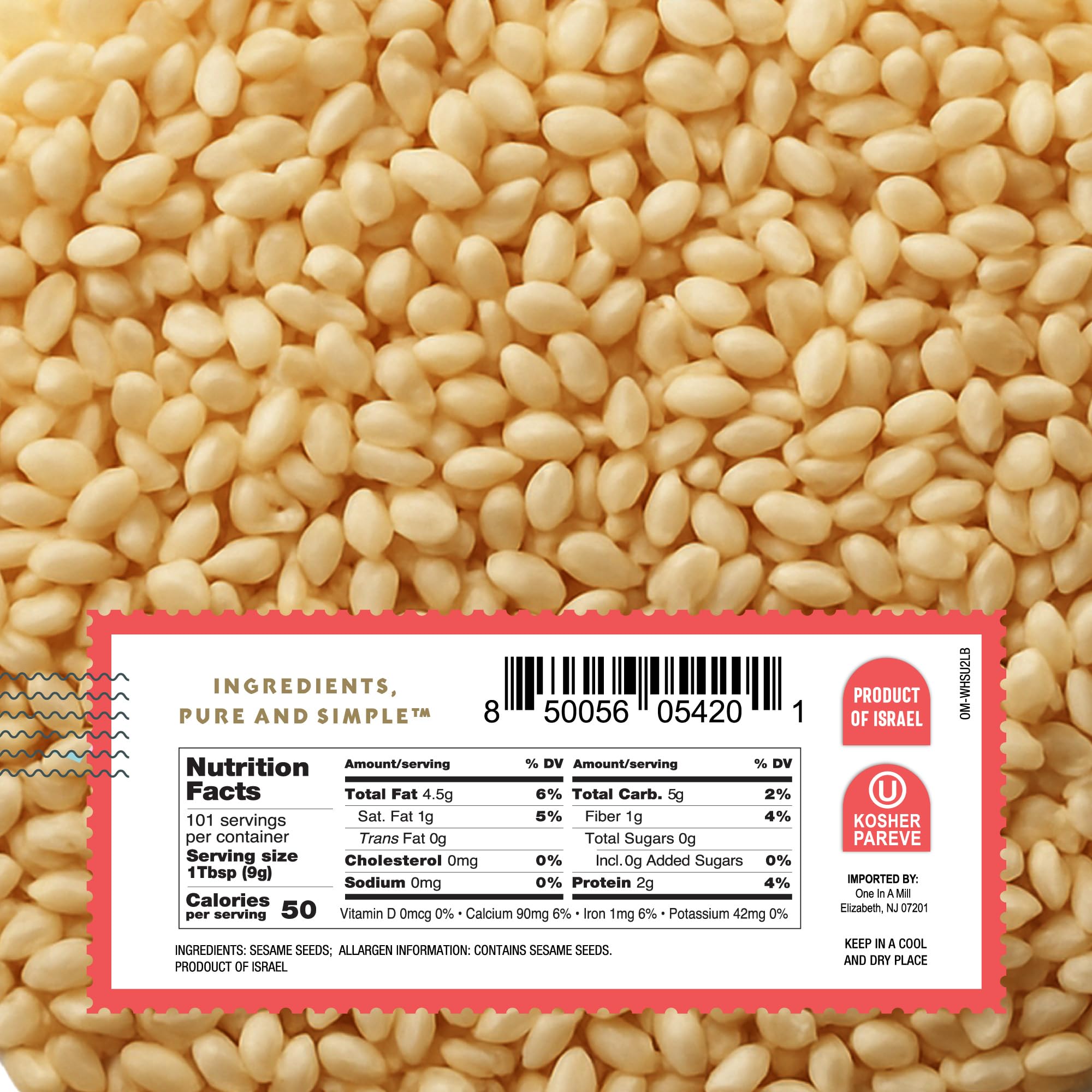 One in A Mill etiqueta con certificación OU Kosher y libre de OGM