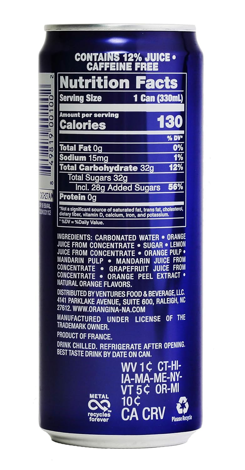 Orangina lata abierta con pulpa visible, realzando sabor natural