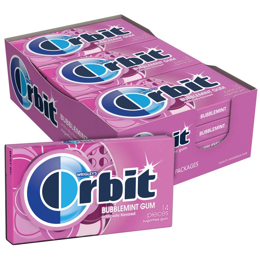 Orbit close-up textura del chicle Bubblemint mostrando forma y frescura