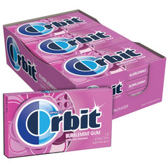 Orbit close-up textura del chicle Bubblemint mostrando forma y frescura