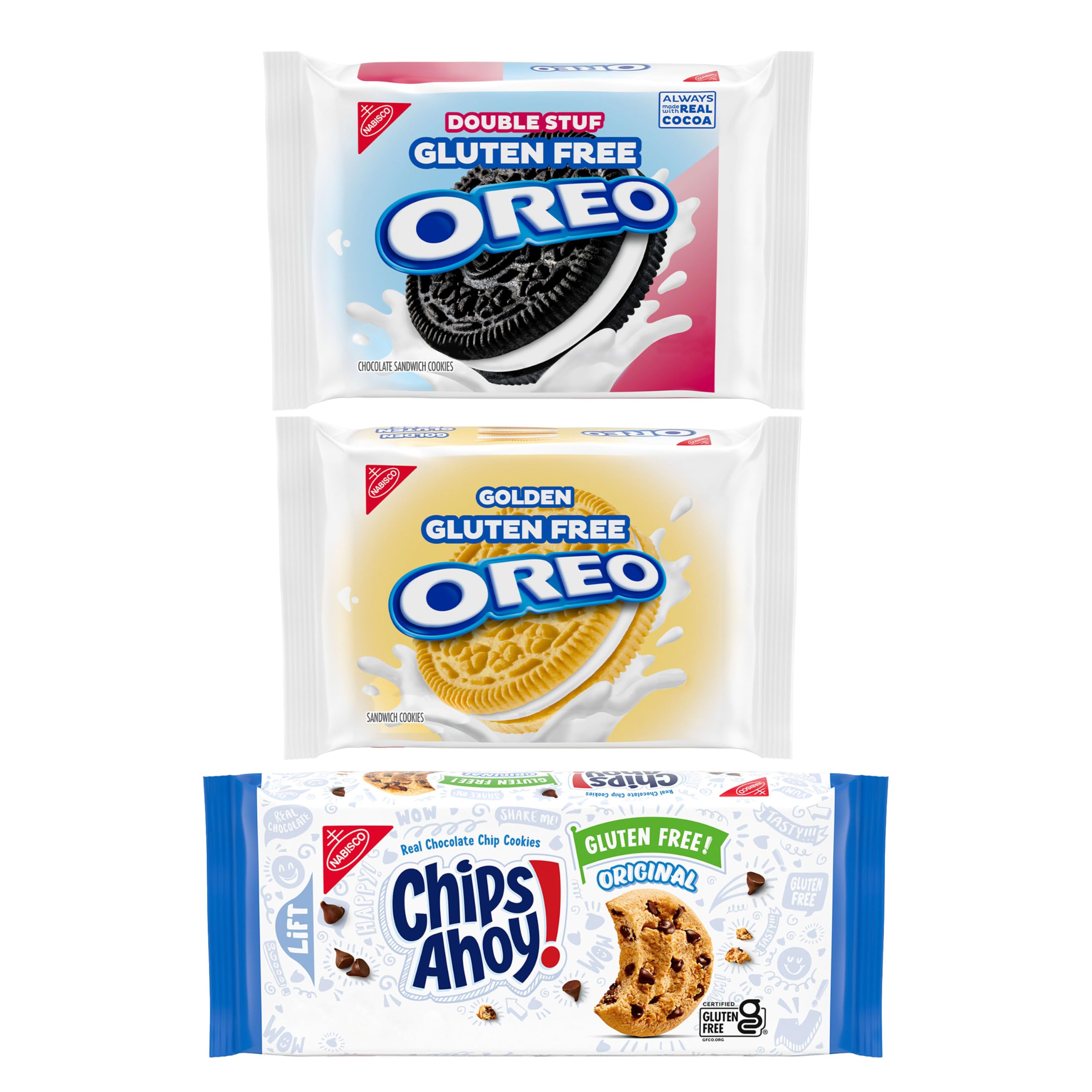OREO y CHIPS AHOY! pack frontal mostrando las tres variedades, conveniencia para compartir