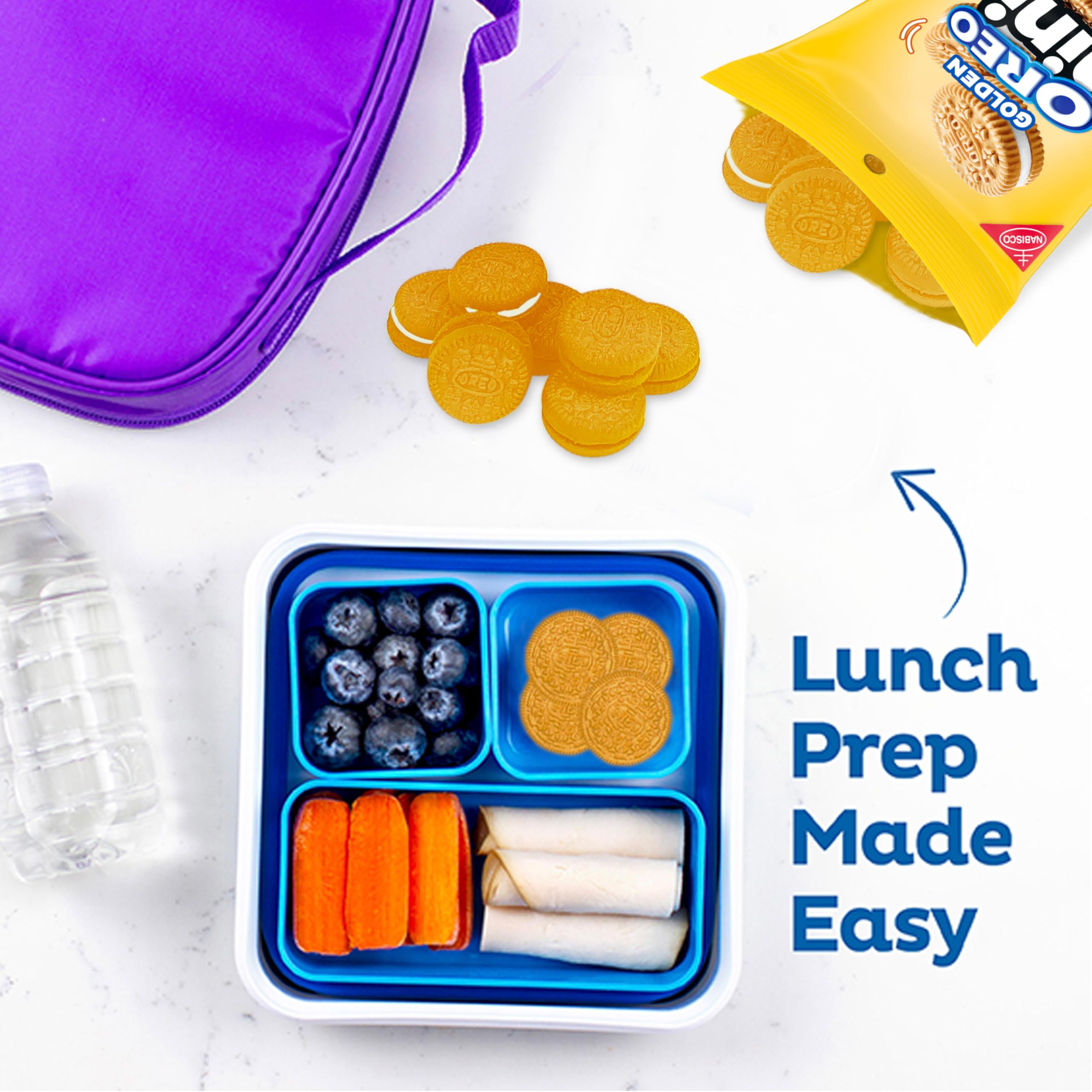 OREO Minis dentro de una lonchera escolar, snack listo y portátil
