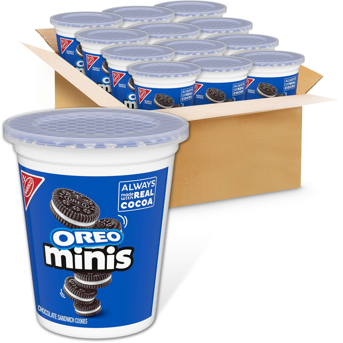 OREO minis vaso frontal mostrando galletas, práctico para meriendas