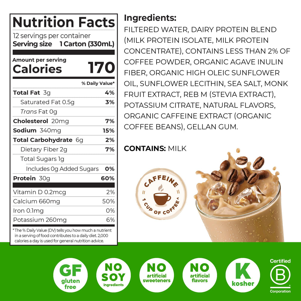 Orgain textura cremosa del batido Café Latte, muestra suavidad y mezcla sin grumos