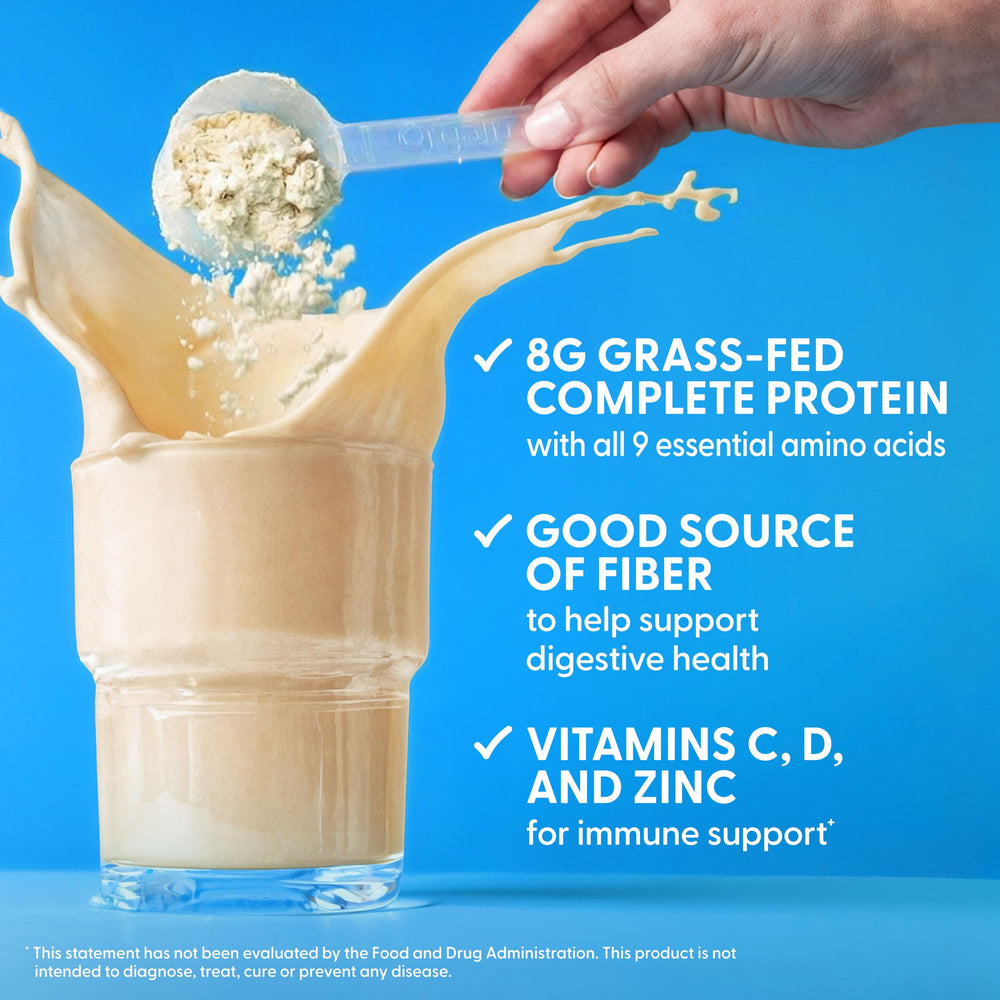 Orgain etiqueta de información nutricional con vitaminas y minerales clave