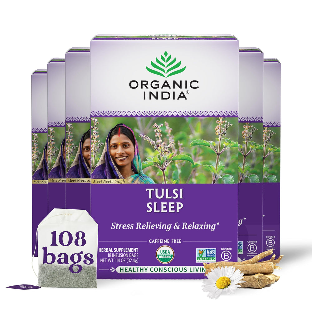 ORGANIC INDIA frente del paquete mostrando el diseño y beneficios