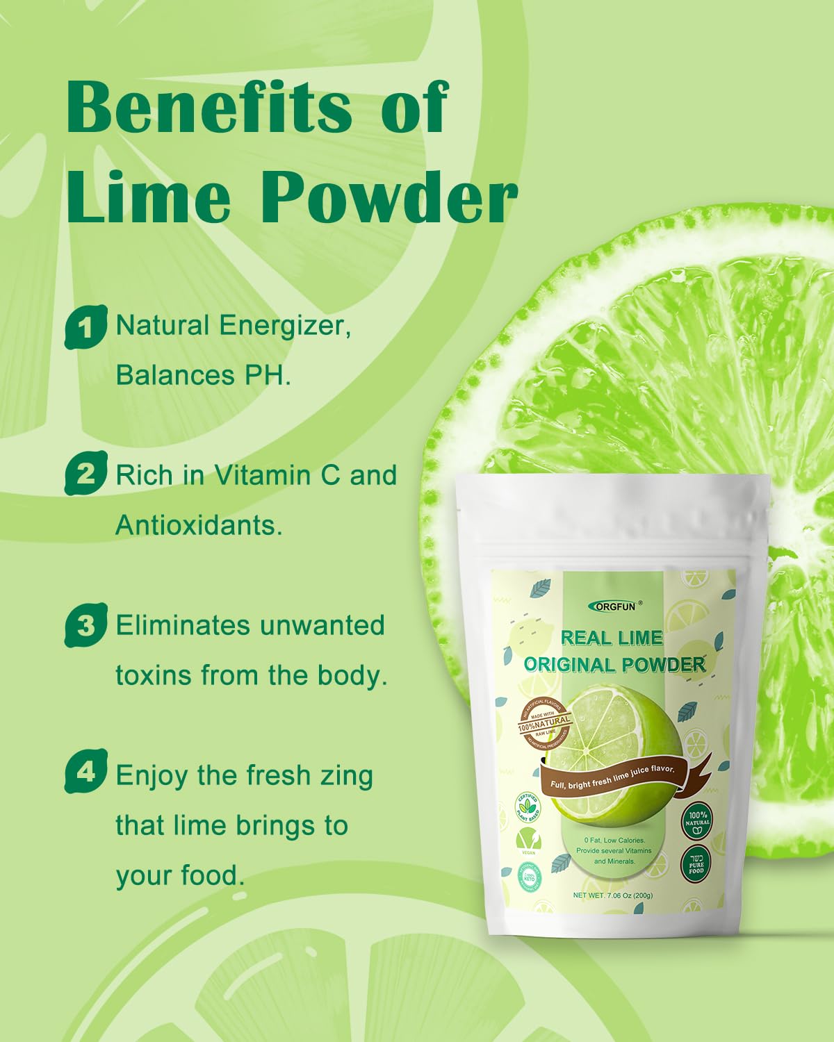 ORGFUN polvo de lima disolviéndose en cóctel para un ácido natural y consistente