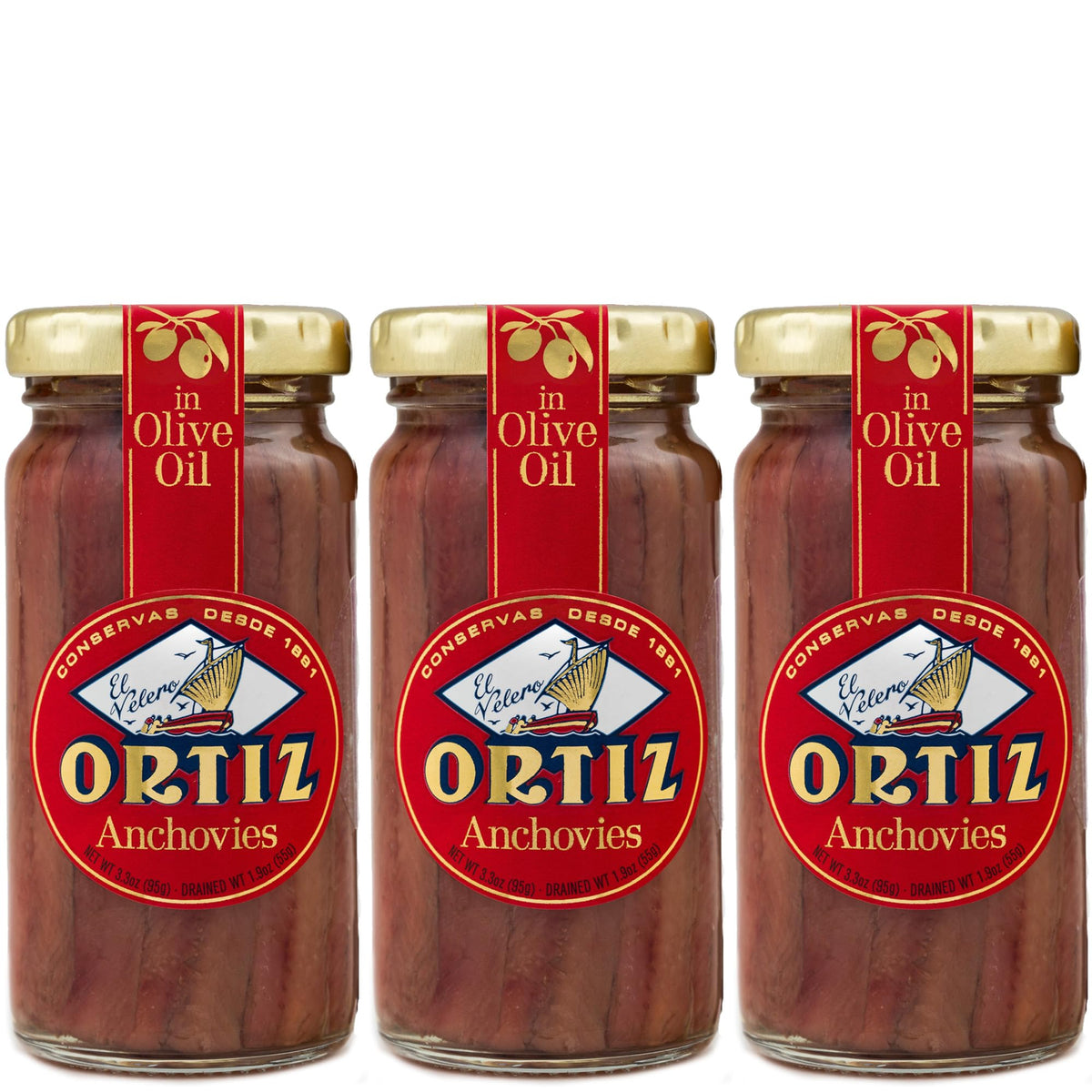 Ortiz tarro frontal mostrando anchoas en aceite y presentación apetecible
