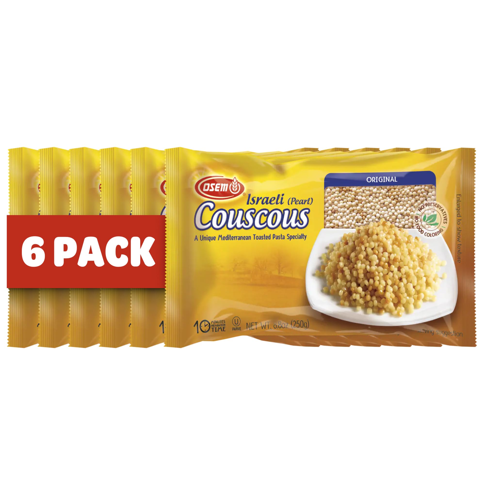 Osem cuscús frontal del paquete mostrando marca y tamaño, ideal para cocinar rápido