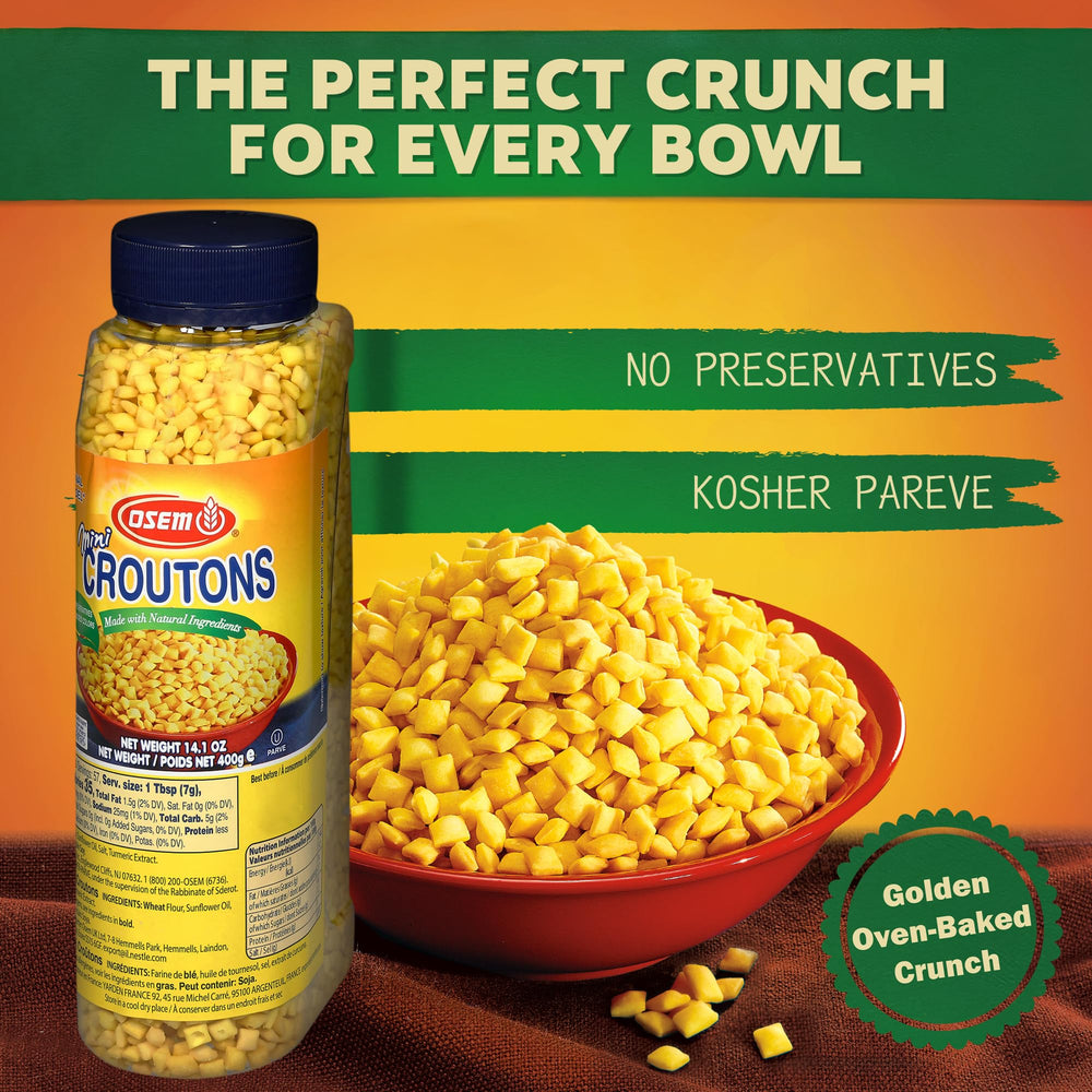 Osem mini croutons textura crujiente primer plano resalta ligereza y crocancia