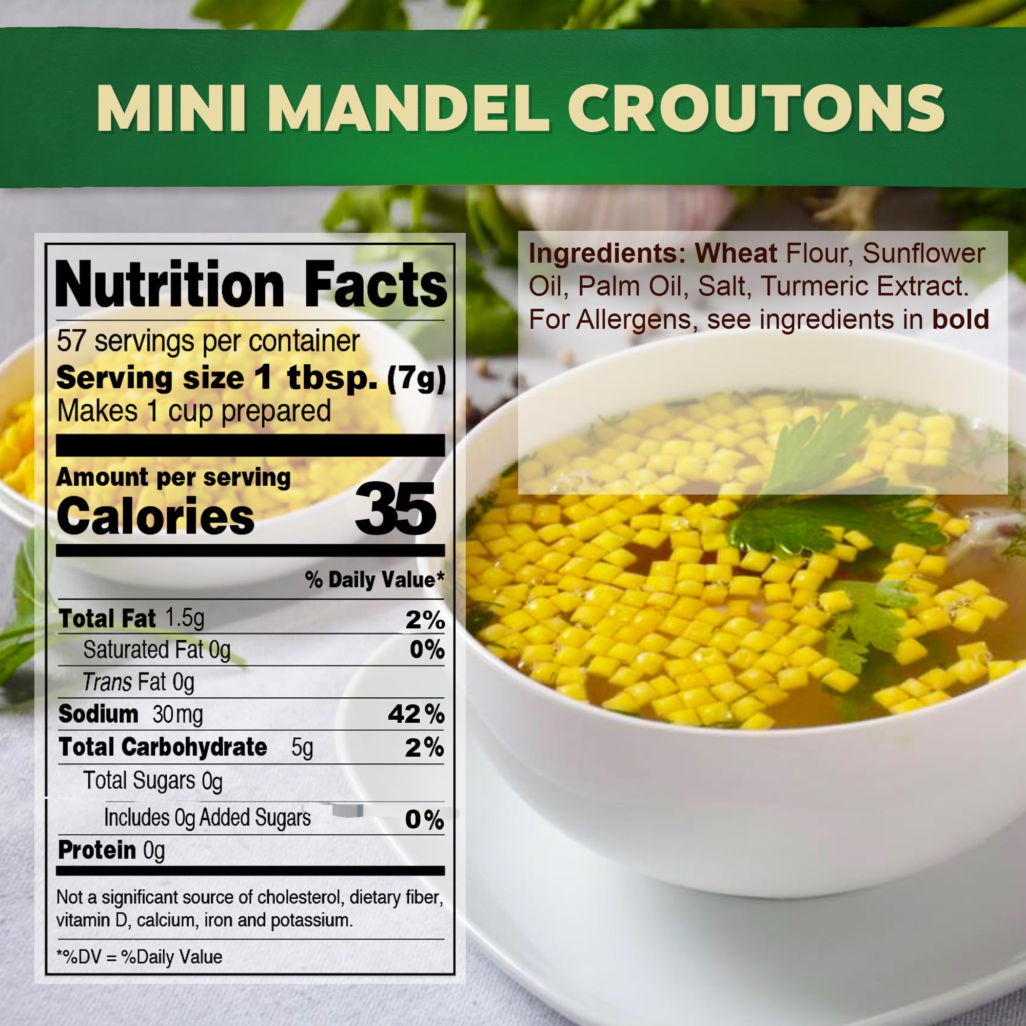 Osem mini croutons en sopa caliente aporta contraste crujiente y mejora la textura