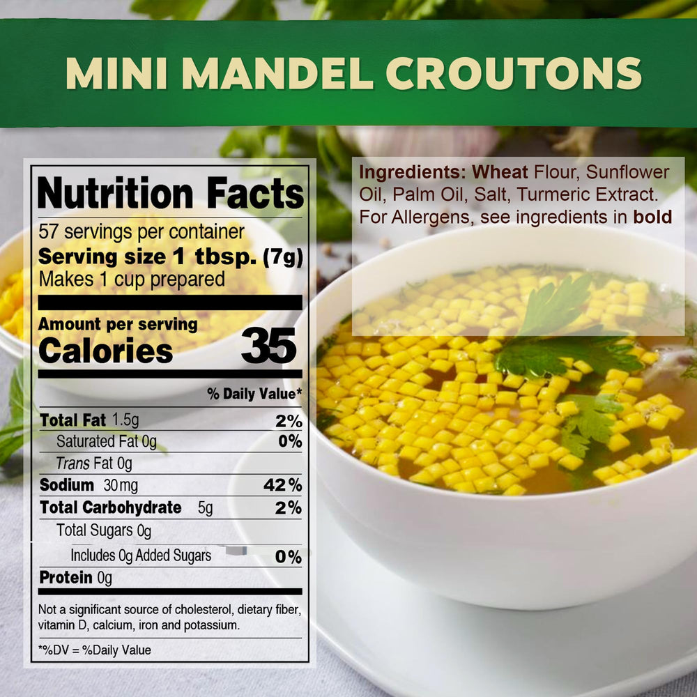 Osem mini croutons en sopa caliente aporta contraste crujiente y mejora la textura