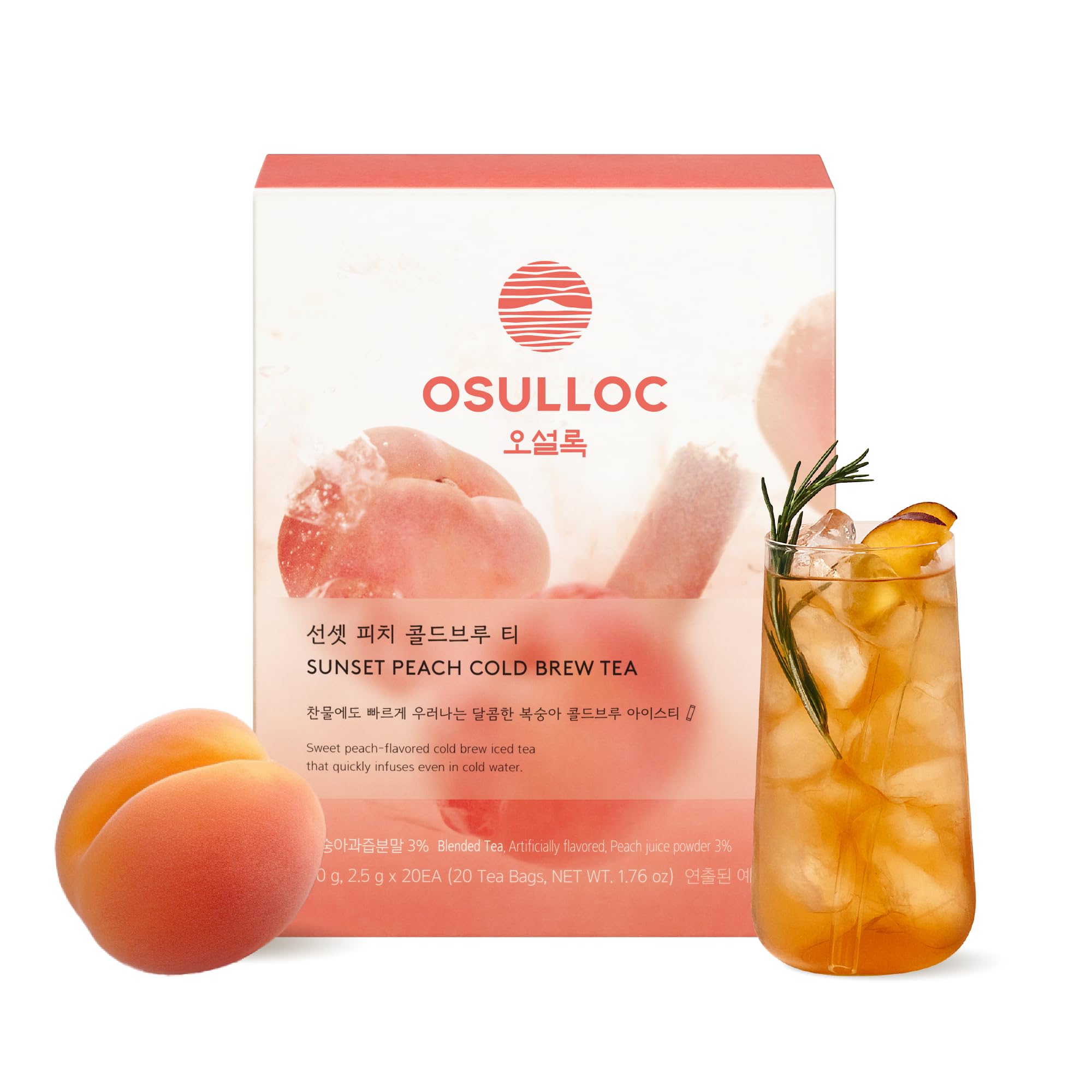 OSULLOC empaque frontal Sunset Peach mostrando diseño y beneficio fresco