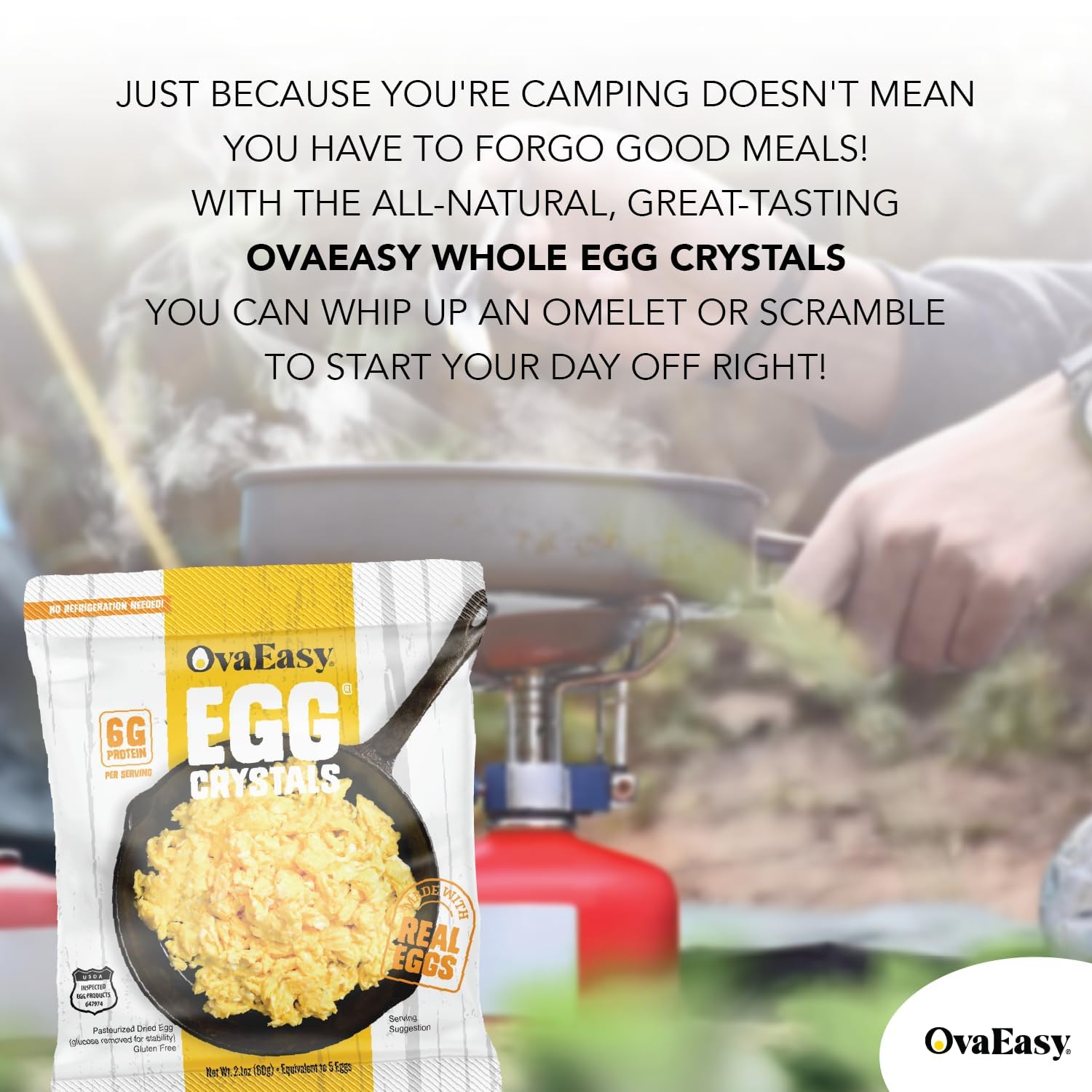 Ova Easy uso en camping mostrando conveniencia sin refrigeración