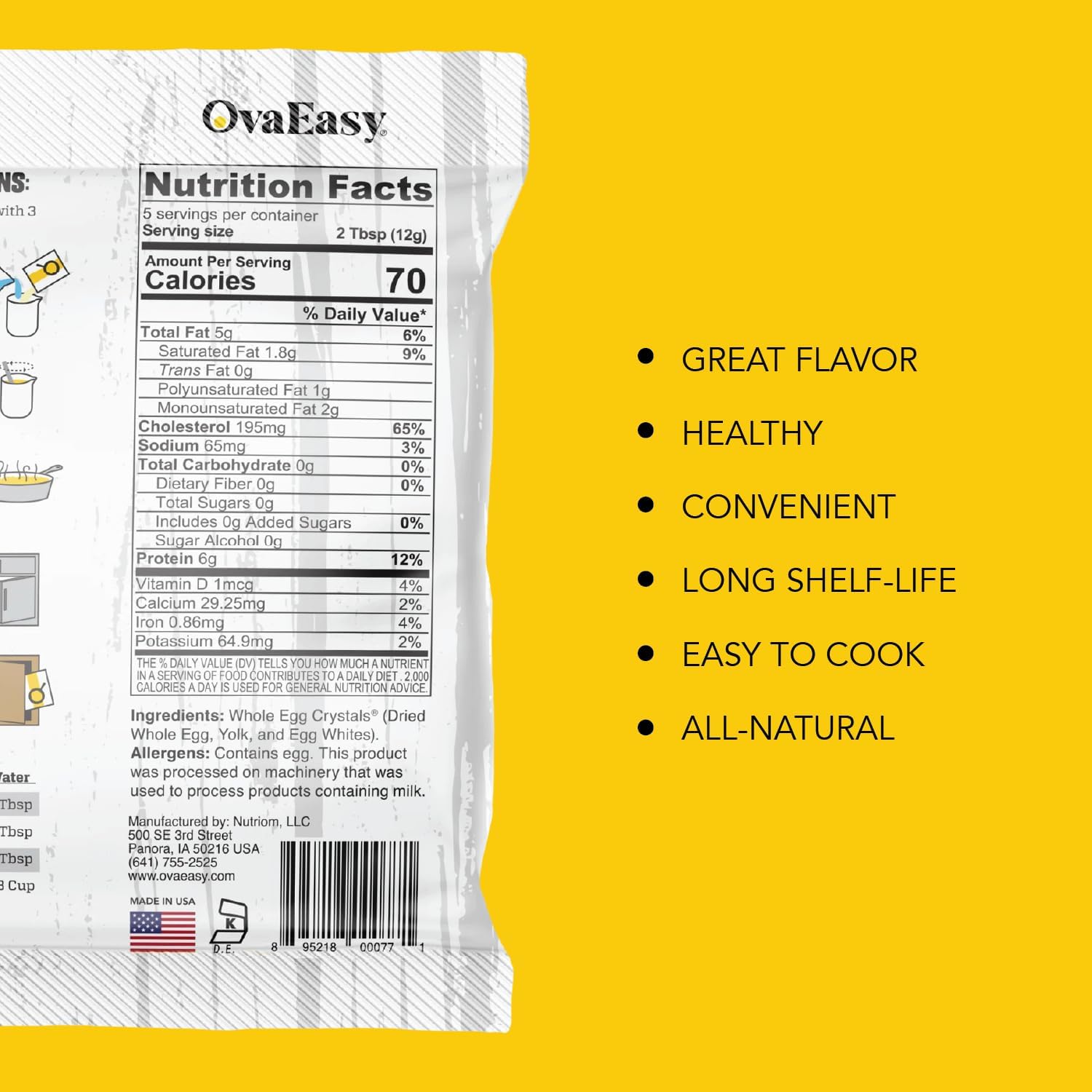 Ova Easy etiqueta con ingredientes naturales y certificación USDA visible
