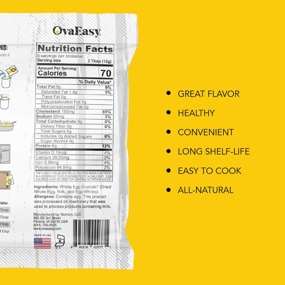 Ova Easy etiqueta con ingredientes naturales y certificación USDA visible
