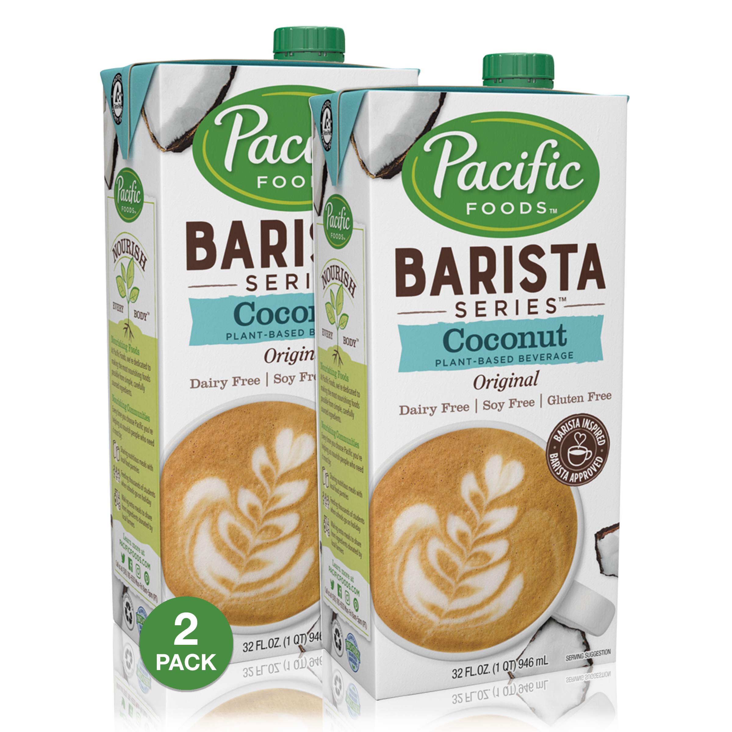 Pacific Foods envase frontal de leche de coco barista, presenta ventaja de espumar bien