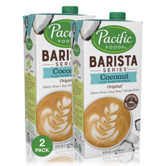 Pacific Foods envase frontal de leche de coco barista, presenta ventaja de espumar bien