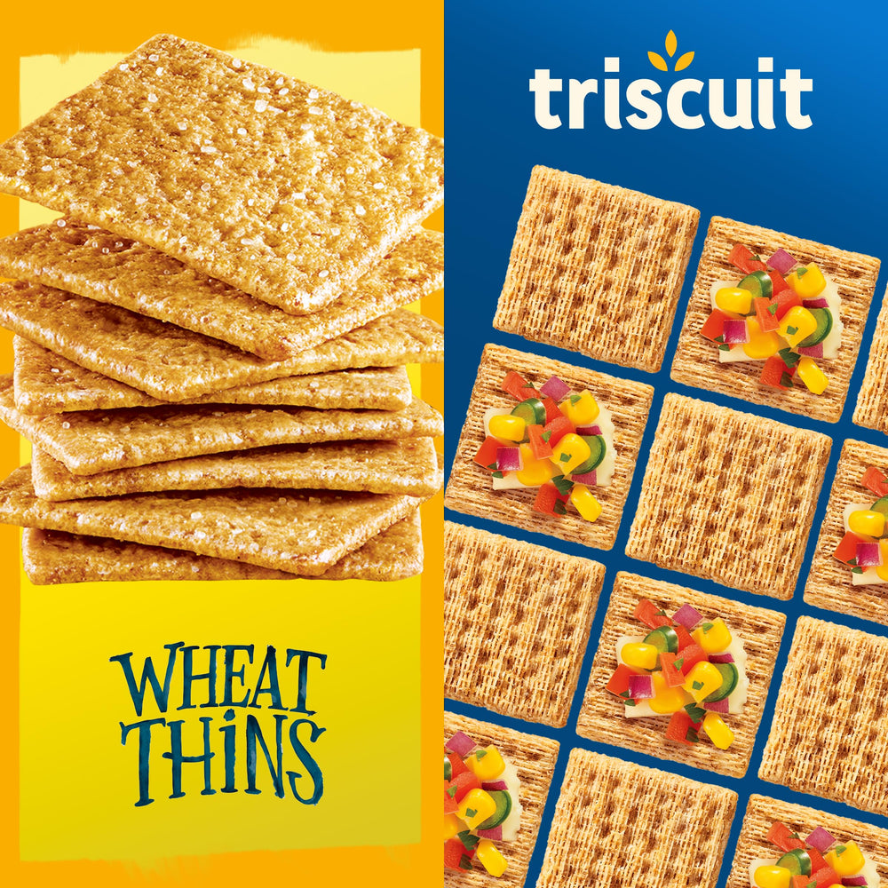 Pack variado cuatro cajas dispuesto, Triscuit y Wheat Thins para despensa