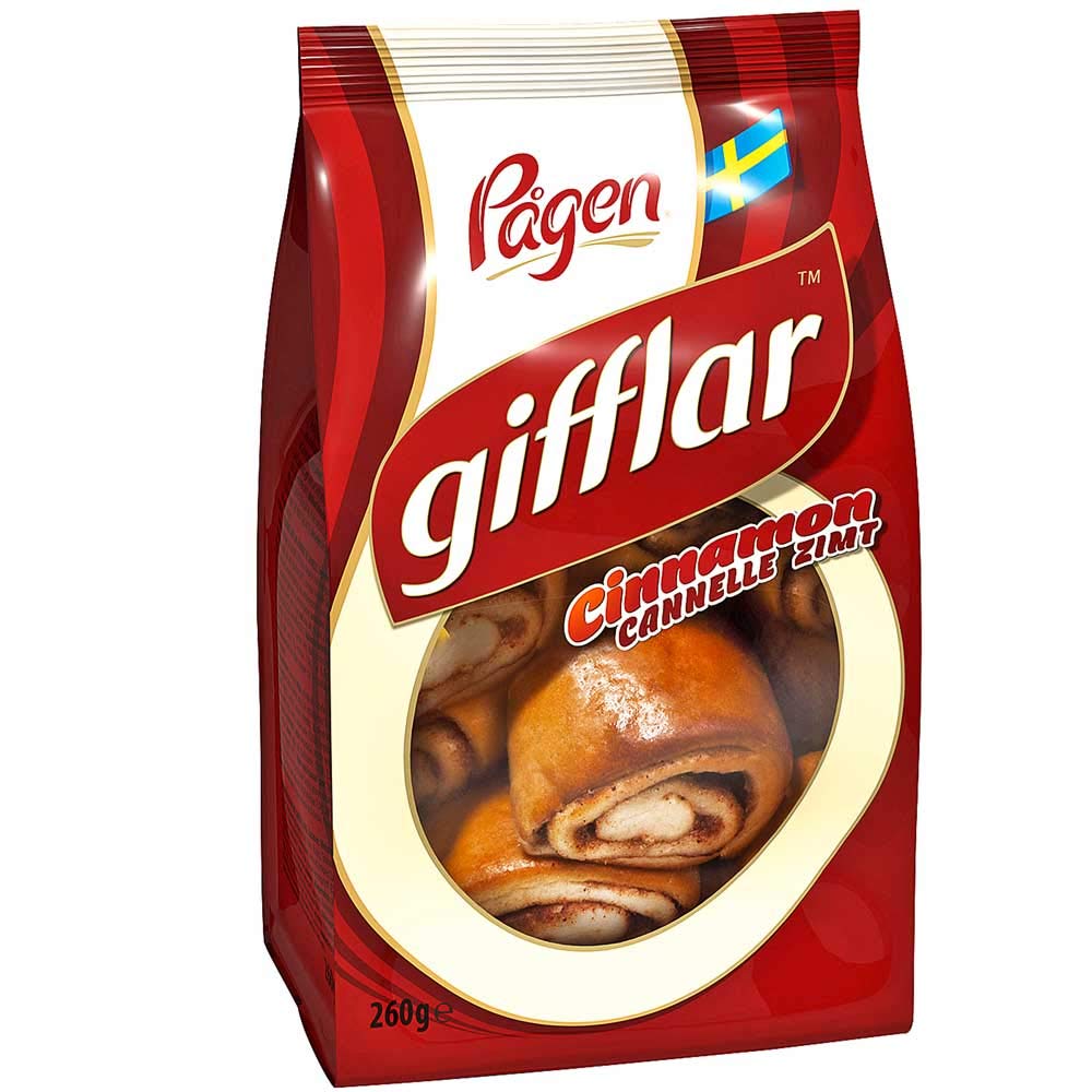 Pagen Gifflar rollito de canela frontal, presentación atractiva y práctica