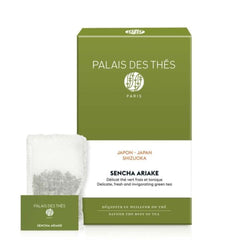 Palais des Thés paquete frontal que muestra té sencha ariake ecológico y presentación limpia