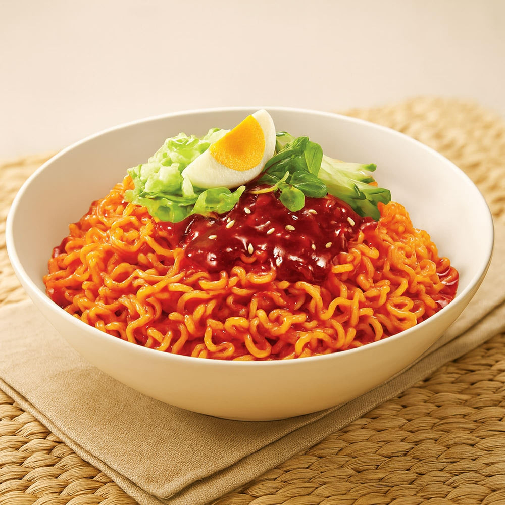 Paldo escena lifestyle con persona disfrutando fideos frío, conveniente