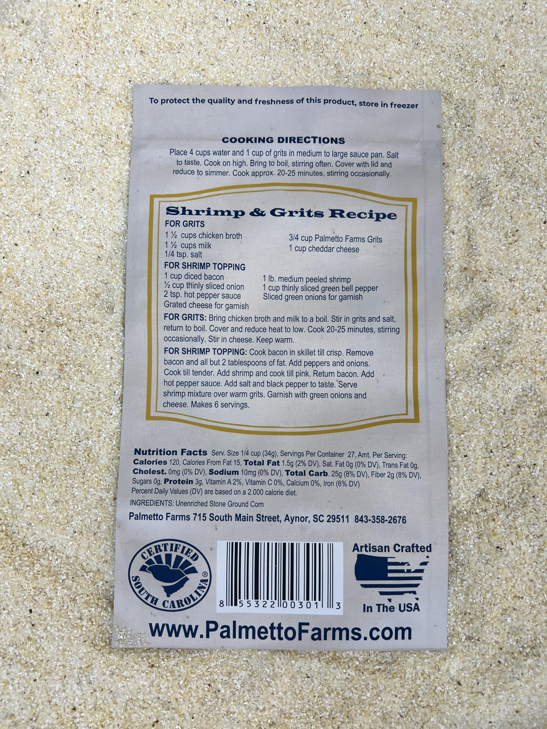 Palmetto Farms detalle de etiqueta con origen familiar y beneficios