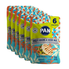 P.A.N. frente del paquete mostrando mezcla multigrains, práctico y sin gluten