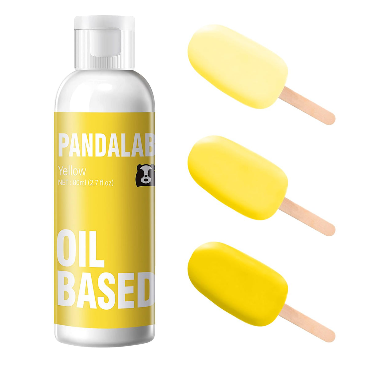 Pandalab frasco frontal amarillo mostrando etiqueta y capacidad 80 ml, confianza profesional