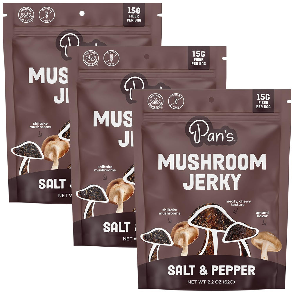 Pan's empaque frontal del jerky sal y pimienta mostrando formato práctico