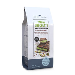Paramount Roasters envase frontal Dubai Chocolate mostrando diseño limitado y aroma