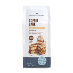 Paramount Roasters frente del empaque mostrando 12 oz y sabor coffee cake