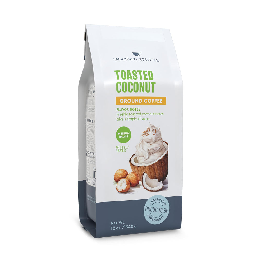 Paramount Roasters taza de café caliente resaltando sabor a coco