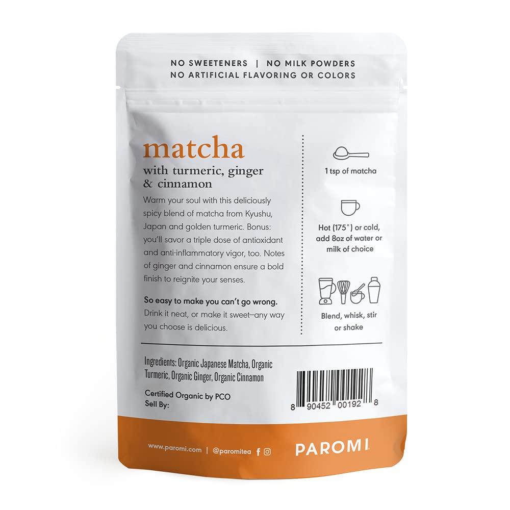 Paromi polvo de matcha molido a piedra con textura visible