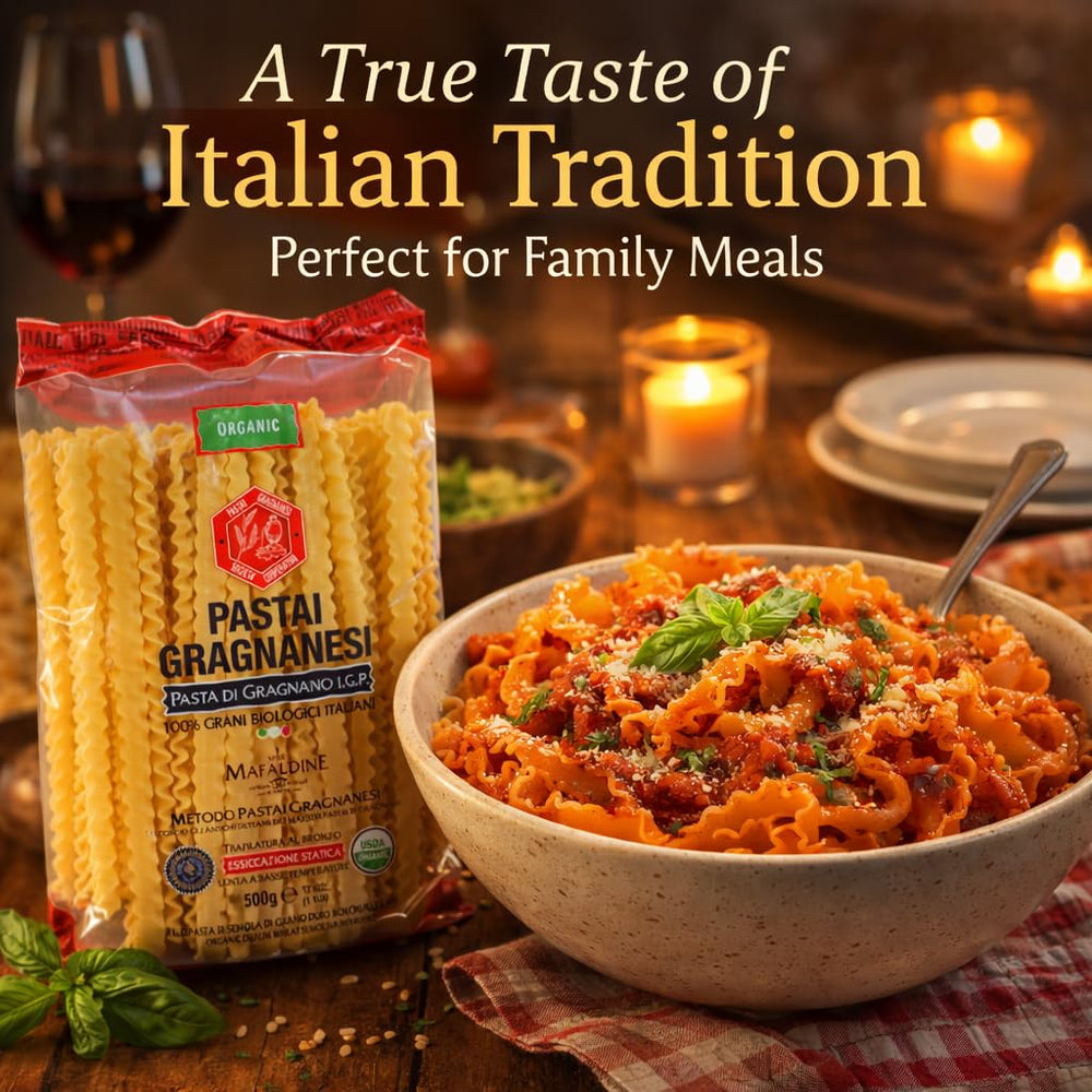 Pastai Gragnanesi plato emplatado con mafaldine y ragú, realzando sabor y presentación