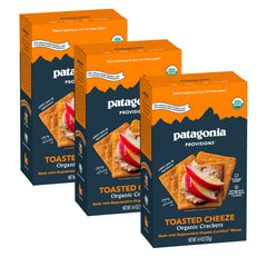 Patagonia Provisions frente del empaque mostrando pack de tres y conveniencia