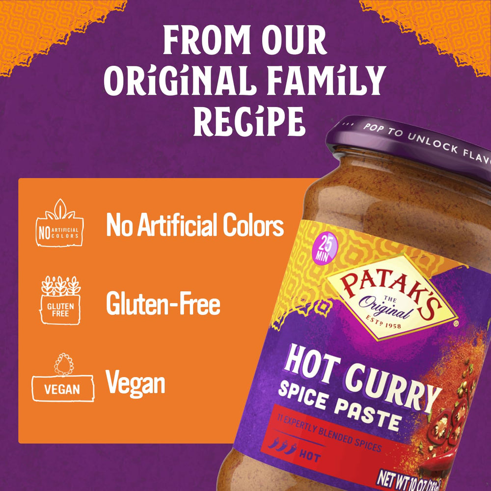 Patak's curry en sartén listo, ilustra uso en platos caseros con sabor intenso
