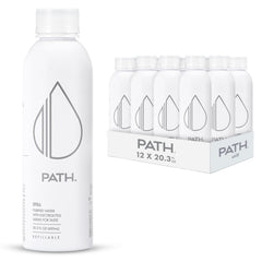PATHWATER botella frente mostrando diseño de aluminio y beneficio sostenible