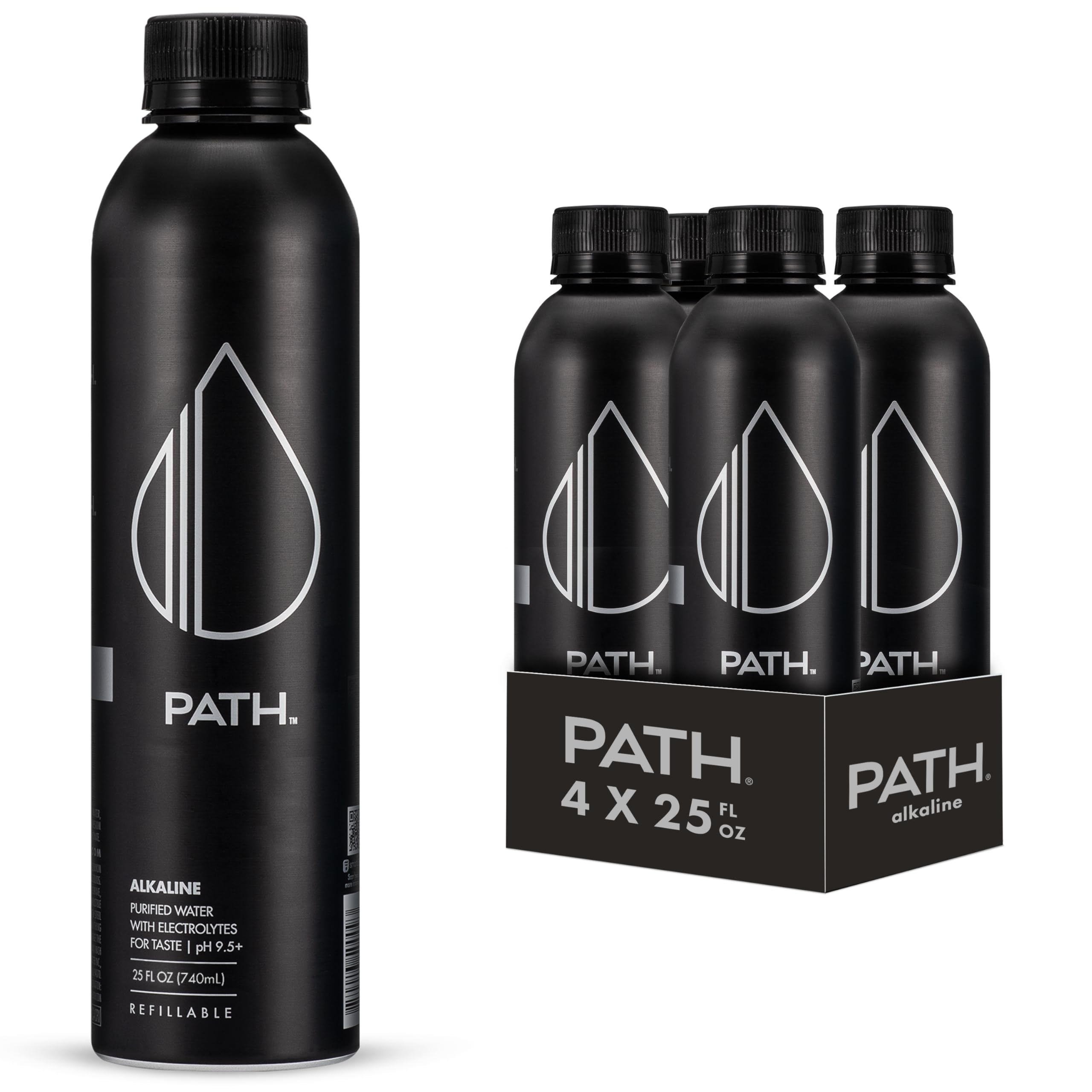 Pathwater botella frontal de aluminio mostrando diseño y beneficio ecológico